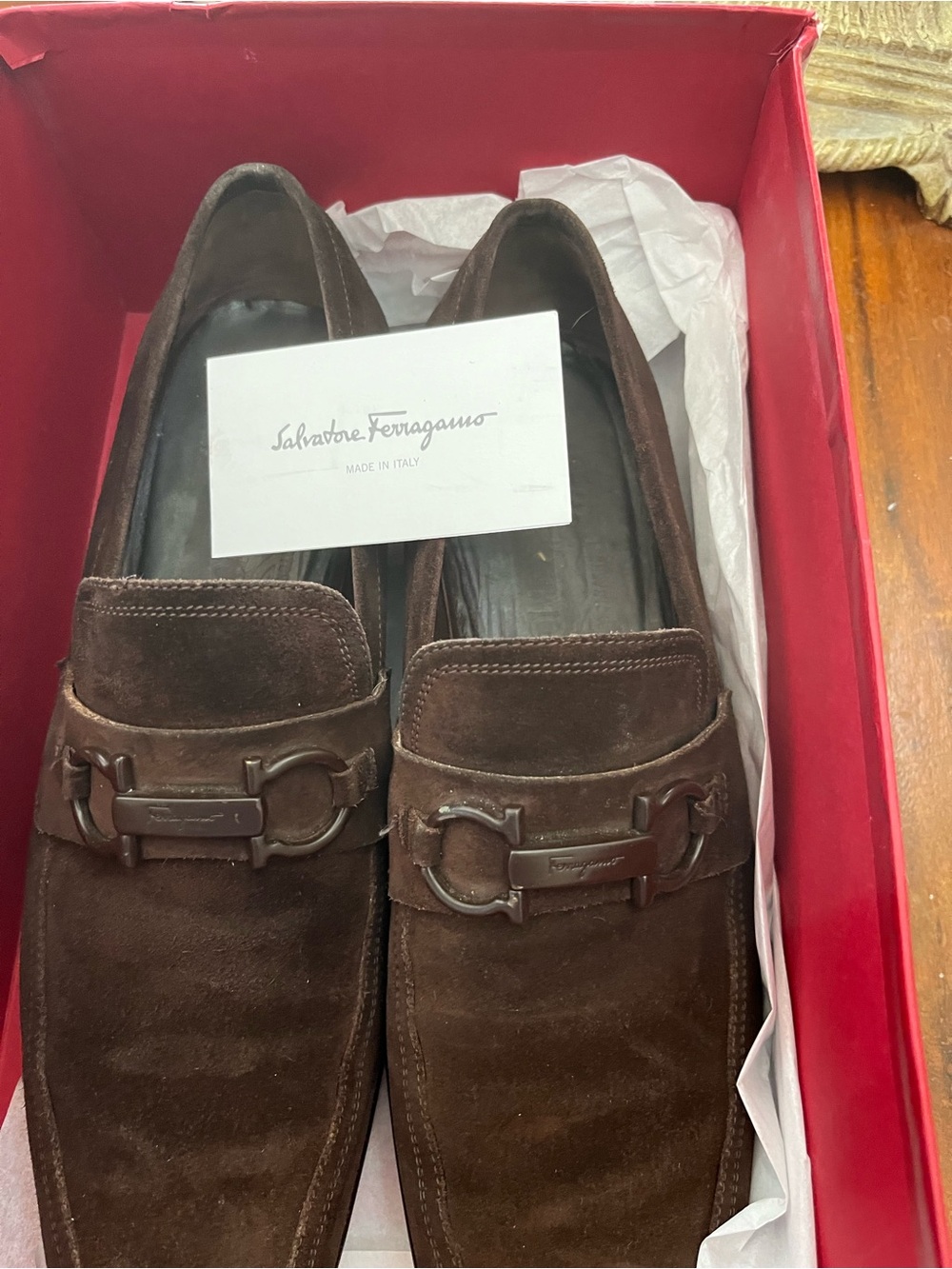 Salvatore Ferragamo Men’s Dark Brown Suede Bit Loafers